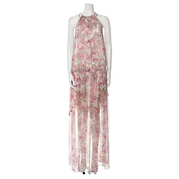 Misa Angelina Floral Drop Waist Maxi Halter Dress Flowy Feminine Size M/L NWT - Picture 3 of 13